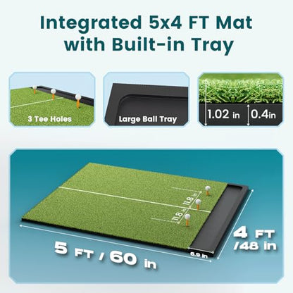 Golf Hitting Mat with Ball Tray, 5x4 / 6x4 ft, 26mm / 31mm Thick, Pro & Elite Turf with Swing Path Line, Premium Golf Practice Mat for Indoor & Outdoor Swing, Chipping, Training - style: 5×4 ft ELITE Turf – 26mm / Line
