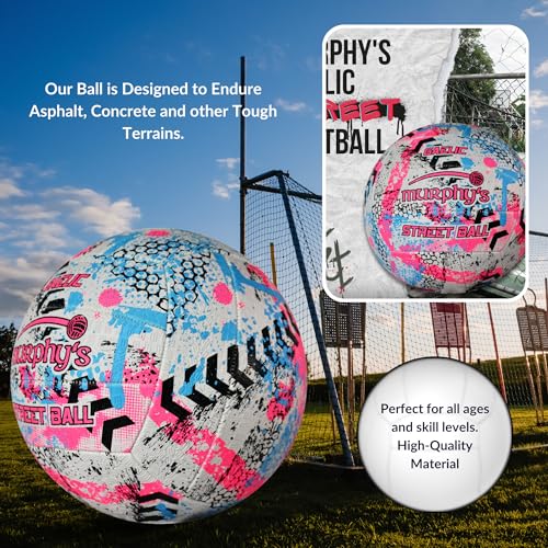 Murphy's Gaelic Street Trainer Footballs, Durable Vulcanised Rubber, Long Lasting Grip for Hard Surfaces, Ages & Skill Levels - color: White/Pink/Cyan, size: 5