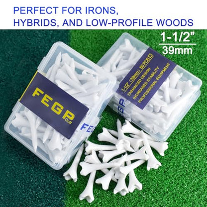 1 ½” Plastic Golf Tees - These Short Golf Tees are Perfect for Irons, Hybrids, Par Threes, Low Profile Woods, and the Driving Range -Pack of 50 Bulk White Durable 4 Prongs Plastic Tees