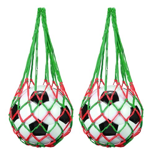 uxcell Basketball Net Bags, Nylon Soccer Ball Holder Portable Multifunctional Single Ball Mesh Net Bag for Storage Basketball Soccer Rugby Balls - color: Red/Green