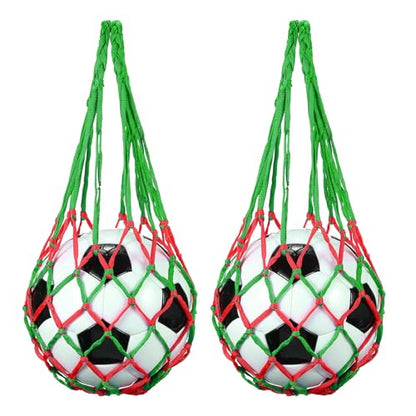 uxcell Basketball Net Bags, Nylon Soccer Ball Holder Portable Multifunctional Single Ball Mesh Net Bag for Storage Basketball Soccer Rugby Balls - color: Red/Green