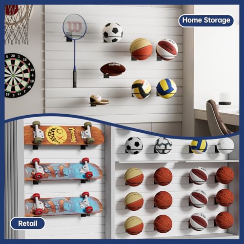 6 Pack Slatwall Ball Holder, Slatwall Accessory for Sports Ball Storage, Steel Ball Rack for Basketball, Football, Soccer, Volleyball