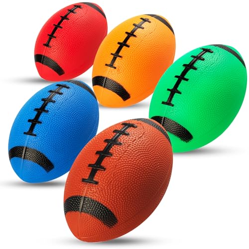 PlayBolt 6-Inch Mini Footballs for Kids (Pack of 5) - Inflatable PVC Football Toys for Boys & Girls w/Hand Pump, Easy to Grip Small Sports Balls for Backyard, Recess, Party Favor, Indoor/Outdoor - color: Red, Blue, Green, Orange, Brown