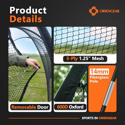ORIENGEAR Baseball Batting Cage for Backyard, 20 x 13 x 9 ft, Fully Enclosed Hitting Cage, Baseball and Softball Training Cages, Backyard Hitting and Pitching Practice Net with Frame, 1.25" Mesh
