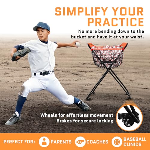 ACELETIQS Baseball Softball Portable Batting Practice Ball Caddy, Use During Training and Drills, Save Your Back No More Bending, Holds up to 60 Baseballs, Instant Setup