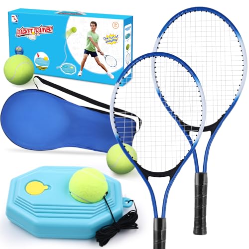 Kids Tennis Rackets Training Set - 7-in-1 Youth Tennis Racket Set, 2 pcs 19″ Rackets,1Tennis Trainer & 2Rebound Balls&1tennis Ball,Tennis Racquet Set for Beginners & Family Activities