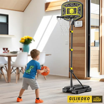 Kids Basketball Hoop GILIKOKO Adjustable Height 3.6 ft-6.2 ft Indoor Outdoor Toddler Plastic Basketball Goal Outside Yard Games Toys Gifts for Children
