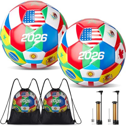 Tellingyou World Flag Soccer Ball Country Flags Training Ball 2026 International Multi Country Design with Pump Needle and Storage Bag for Team Practice Club Games Soccer Fan Gifts - size: size 5