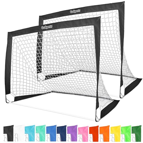 GoSports 4 x 3 ft Portable Soccer Goals for Kids - 13 Colors - Set of 2 Team Tone Pop Up Nets for Backyard - color: Black
