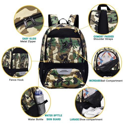 Hsmihair Youth Soccer Bag-Soccer Backpack&Backpack for Football Basketball,with Ball Compartment Separate Cleat Package - color: CamoBlack
