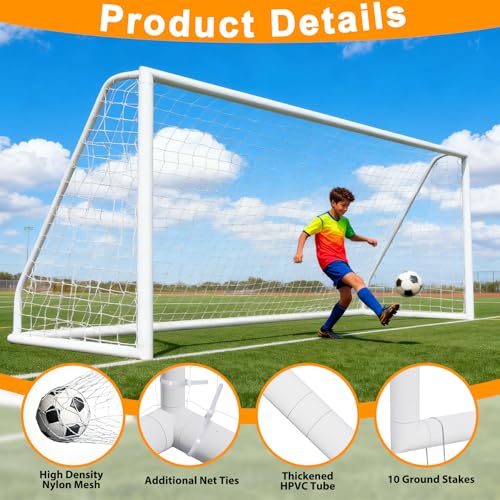 ZENY Portable Soccer Goal for Backyard,12x6 / 10x6.5 / 8x5 / 6x4 ft Kids Adults Soccer Net and Frame for Home Backyard Practice Training Goals, Soccer Training Equipment - style: 12 x 6 FT - HPVC -2 Pack
