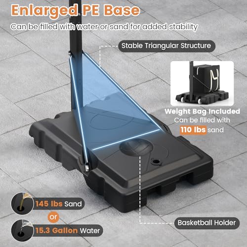 Goplus Portable Basketball Hoop Outdoor, 10FT Basketball Goal w/ 44'' Shatterproof Backboard, Easy Adjust Height, Fillable Base, Free Weight Bag for Teens Adults Driveway Backyard - style: 8-10FT, 5-Level