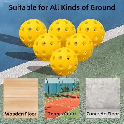 6 Pack Pickleball Balls for Outdoor & Indoor, 40-Holes Practice & Game Pickle Balls with Mesh Bag, High Visibility - color: Yellow - 6 Pack