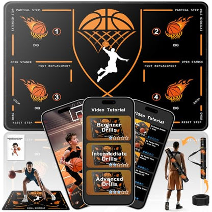 Portable Basketball Footwork Training Mat, Agility Footstep Training Mat, Basketball Pads for Training All Levels, Non-Slip Silent Equipment for All Ages to Improve Speed, Strength and Coordination