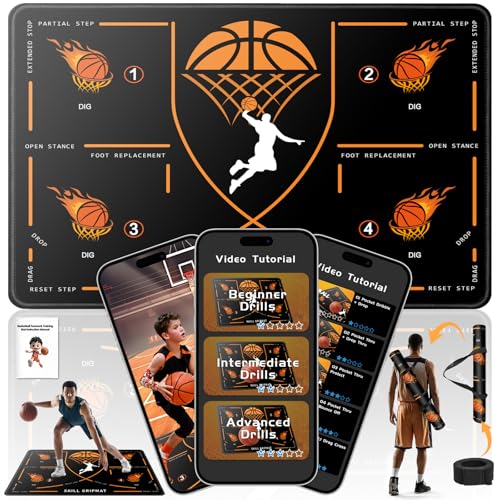 Portable Basketball Footwork Training Mat, Agility Footstep Training Mat, Basketball Pads for Training All Levels, Non-Slip Silent Equipment for All Ages to Improve Speed, Strength and Coordination
