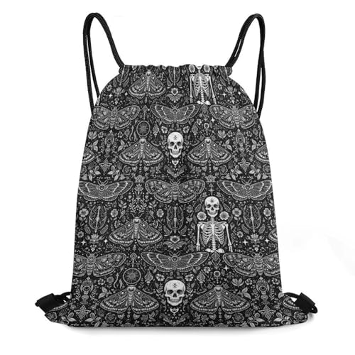 Theft Proof Drawstring Backpack Cinch Sack Water Resistant for Travel Camping Sports Equipment Men Women, Goth Skull Head Board Witch Black Art Bags - color: Picture (760)