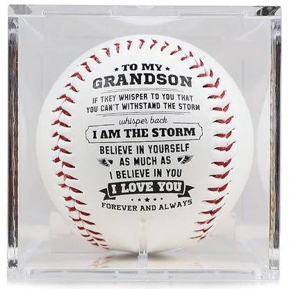 SYNGUCK Baseball Gift for Grandson-Clear Acrylic Display Case-Heartfelt Grandparents to Grandson Baseball with Inspirational Message - Perfect Birthday, Graduation Gift - style: Grandparents to grandson(type 1)