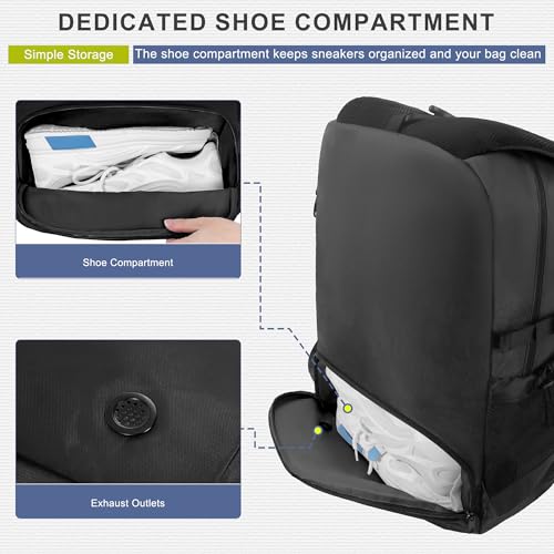 uniHimal Tennis Bag Tennis Backpack for Men Women, Large Capacity Holds 2 Rackets with Ventilated Shoe Compartment and Insulated Pocket - color: Bright Black
