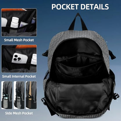 HUA ANGEL Basketball Backpack, Large Sports Bag with Separate Ball Holder & Shoe Compartment, Men/Women Gym Backpack for Basketball Soccer Volleyball - color: Gray