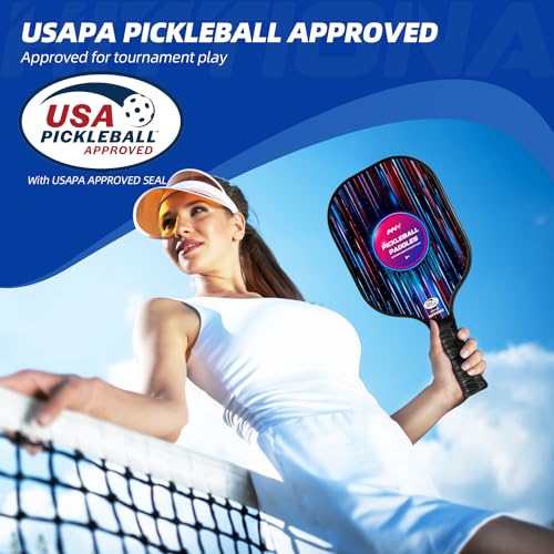 HITTIONA Pickleball Paddles - Fiberglass Pickleball Paddles Set of 2, USAPA Approved Pickle Ball Rackets 2 Pack with 4 Pickleball Balls, 1 Pickleball Net Bag, Paddles Ball Set for Beginners