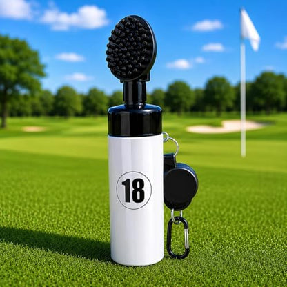 East/18 Aquabrush18 Golf Club Cleaner 4oz Pump Water Bottle Brush with Nylon Bristles, Retractor & Carabiner Clip | Lightweight, Durable & Leak-Resistant Cleaning