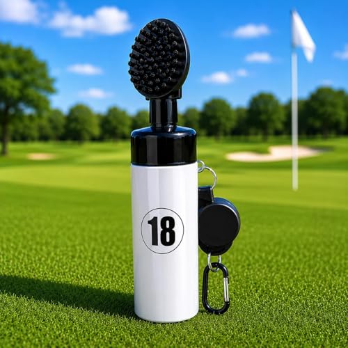 East/18 Aquabrush18 Golf Club Cleaner 4oz Pump Water Bottle Brush with Nylon Bristles, Retractor & Carabiner Clip | Lightweight, Durable & Leak-Resistant Cleaning