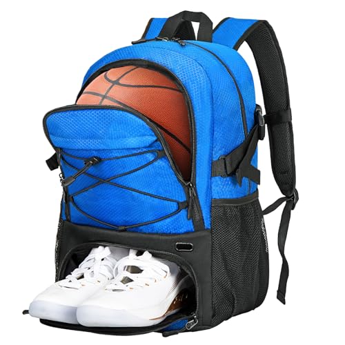 Goloni Basketball Backpack Bag,35L Basketball Bag with with Separate Ball & Shoe Compartments,Large Sports Bag for Basketball - color: Blue