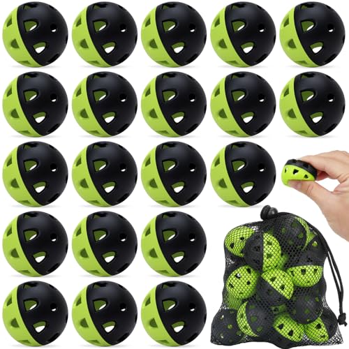 Coopay 20/40/80 Pack Mini Plastic Practice Baseballs, 1.65inch Small Soft Training Balls with Drawstring Bag for Baseball Hitting, Pitching & Batting Training, Indoor & Outdoor - color: Half Color Green/Black, style: 20 Pack