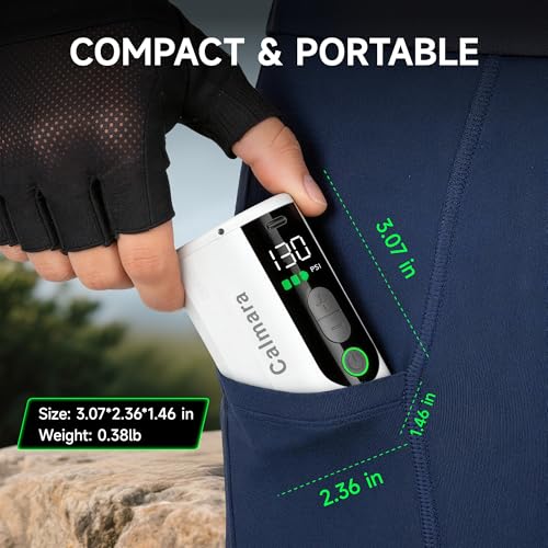 MY20 Electric Bike Pump with Gauge, 130 PSI Fast Inflate, Mini Bicycle Pump with Presta & Schrader Valve, Auto Stop, Portable Rechargeable Air Pump for Road Bike, Mountain Bike, E-Bike - color: White