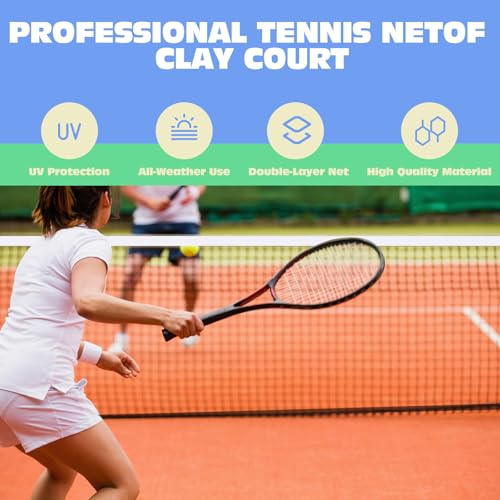 Tennis Net Professional Tennis Court Net 42FT Replacement Nets Heavy Duty Sport Nets with 2 Fiberglass Dowels, Compatible with Outdoor Indoor Standard Courts - size: Double-Layer Net