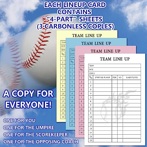 2Pcs 120pages Baseball Lineup Cards with 16 Player Roster Softball Scorebook Coaching 4 Part Carbonless Copies for School College Game