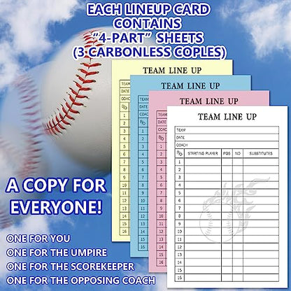 2Pcs 120pages Baseball Lineup Cards with 16 Player Roster Softball Scorebook Coaching 4 Part Carbonless Copies for School College Game
