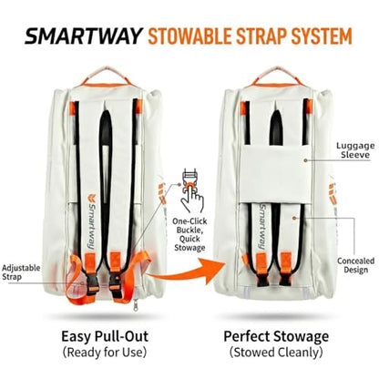 Smartway Tennis Bag for Men Women, 6 Rackets Large Racquet Bag with Shoe Compartment & Insulated Pocket, Waterproof Gym Backpack & Sports Duffel for Pickleball, Training and Daily Use - color: White