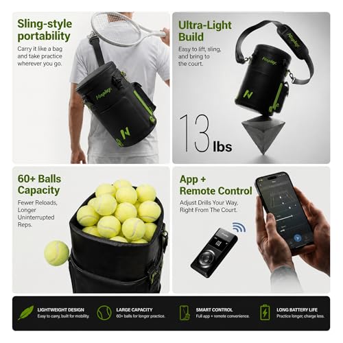 L1 Tennis Ball Machine, Ultra Light 6KG Backpack Design, Dual Control via APP & Remote, up to 50 Balls Capacity, 2–3 Hours Battery Life,Adjustable Speeds & Oscillating - color: Black