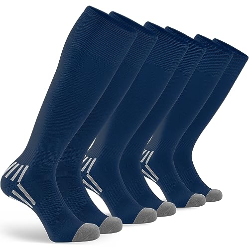 GRAPMKTG 3 Pack Soccer Baseball Softball Socks for Youth Women and Men Knee High Football Socks for Boys Girls - color: Navy Blue, size: Large