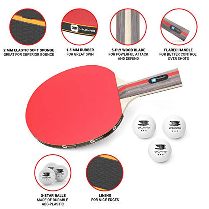 Professional Ping Pong Paddle Set - 2 Pack Premium Table Tennis Racket Set, 3 Professional Game Balls, Training Recreational Racquet Kit, Durable Handle Sturdy Rubber, Portable Carry Case Bag