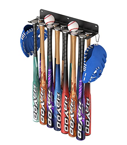 QBA Wall Mount Baseball Bat Holder, 8 Prongs Heavy Duty Metal Bat Rack, Holds 14 Bats, Bats Organizer for Dugout Fence Home Garage, Black - size: 14 Bat Rack