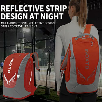 INOXTO 40L Tennis Backpack for Men & Women, Large Pickleball Bag With Independent Shoe Storage, Waterproof & Breathable, Holds 2 Tennis Rackets for Badminton, Travel & Camping