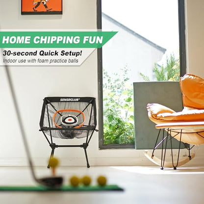 SENSECLUB Foldable Chipping Net with Mat & Balls, Indoor Golf Practice Chipping Target, Backyard Golf Game & Gifts - style: Pro Net +Mat +Balls