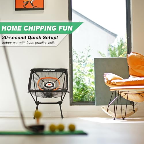 SENSECLUB Foldable Chipping Net with Mat & Balls, Indoor Golf Practice Chipping Target, Backyard Golf Game & Gifts - style: Pro Net +Mat +Balls