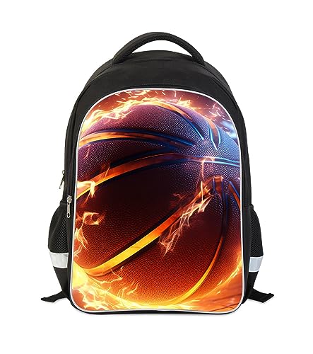 Basketball Kids Backpack for Boys and Girls, Middle School and Elementary Kids Sports Bookbag, Polyester, 23 Liters, Bottle Holder with Double Zippers, Giftable Lightweight Back Pack - color: A3-bookbag-basketball