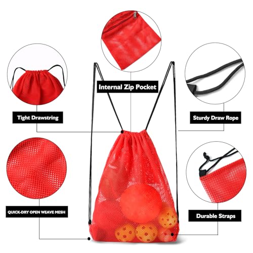 GSE Games & Sports Expert 19"x15" Red Mesh Backpack Bag. Mesh Drawstring Sports Equipment Sackpack for Gym Gear, Swimming, Toys, Baseballs/Softballs, Pickleballs - color: Red, style: 19"x15" Backpack(1-pack)