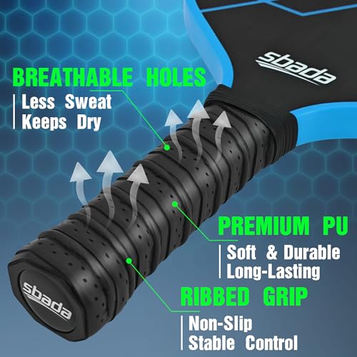Pickleball Paddles Set of 2 - Graphite Carbon Fiber Pickleball Set with 16mm, Lightweight T700 Pickle Ball Rackets 2 Pack with 4 Outdoor Balls and 1 Bag - color: Blue