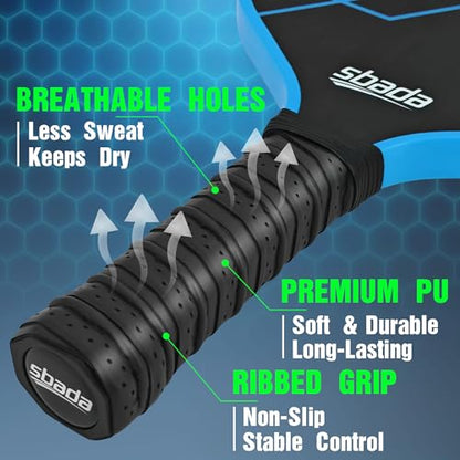 Pickleball Paddles Set of 2 - Graphite Carbon Fiber Pickleball Set with 16mm, Lightweight T700 Pickle Ball Rackets 2 Pack with 4 Outdoor Balls and 1 Bag - color: Blue