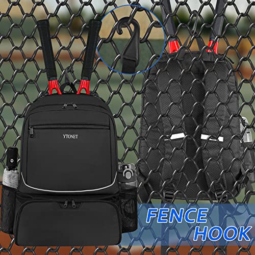 Ytonet Tennis Bag Tennis Backpack for Women Men 2 Rackets with Insulated Pocket Ventilated Shoe Compartment - color: Black
