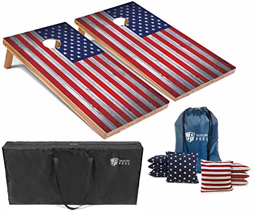 Tailgating Pros Regulation Flag Cornhole Board Sets Includes 8 Bean Bags and Carrying Totes 4'x2' Flag Toss Game Several Corn Hole Board Designs to Choose from! - color: US Flag