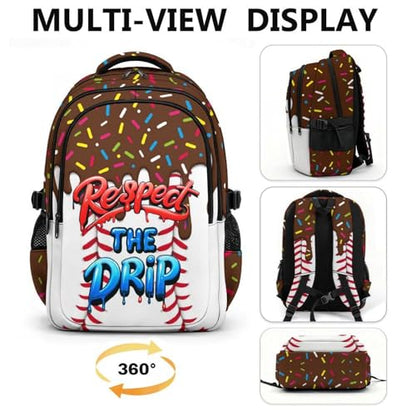 Kids Schoolbag for Boys Girls Baseball Drip Backpack, 17" Cool Sports Bookbag for Teenagers Elementary Middle College Students Picnic Teammates - color: Brown