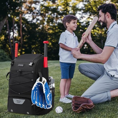 Baseball Bag - Baseball Backpack with Fence Hook, Youth Bat Holder | Softball Bag with Compartments for Batting Helmet, Tee Ball Glove, Boys and Adult Baseball Field Gear