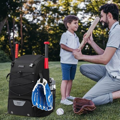 Baseball Bag - Baseball Backpack with Fence Hook, Youth Bat Holder | Softball Bag with Compartments for Batting Helmet, Tee Ball Glove, Boys and Adult Baseball Field Gear