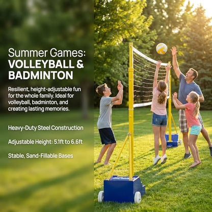 Adjustable Volleyball Poles & Net Set for Backyard - Heavy Duty Outdoor Volleyball & Badminton System, 4 Heights 5ft-6.8ft, Perfect for Family Fun